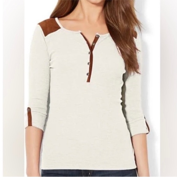 RL Western Suede Patch Cotton Henley - Picture 13 of 13